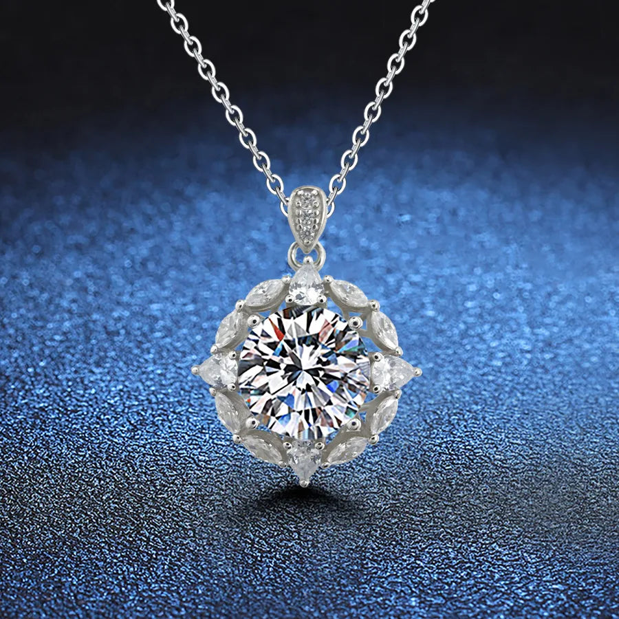 5 Karat Moissanite 925 Sterling Silver Pendant Necklace GRA Certificate Round Brilliant Cut Geometric White Gold Plated Pendant Necklace