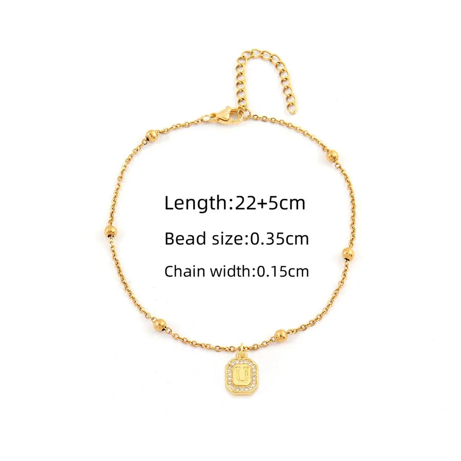 Wholesale Jewelry Simple Style Classic Style Letter Rectangle 201 Stainless Steel Copper Zircon Inlay Anklet