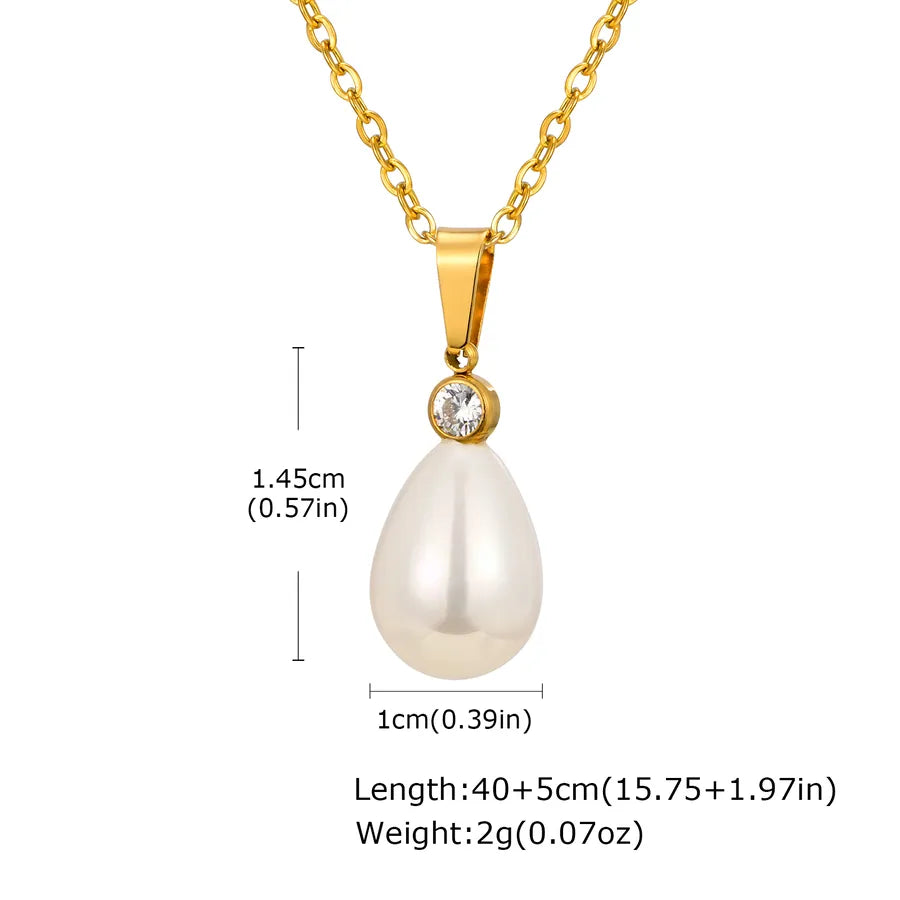 Wholesale Jewelry Formal Simple Style Pearl 201 Stainless Steel cable chain Pendant Necklace