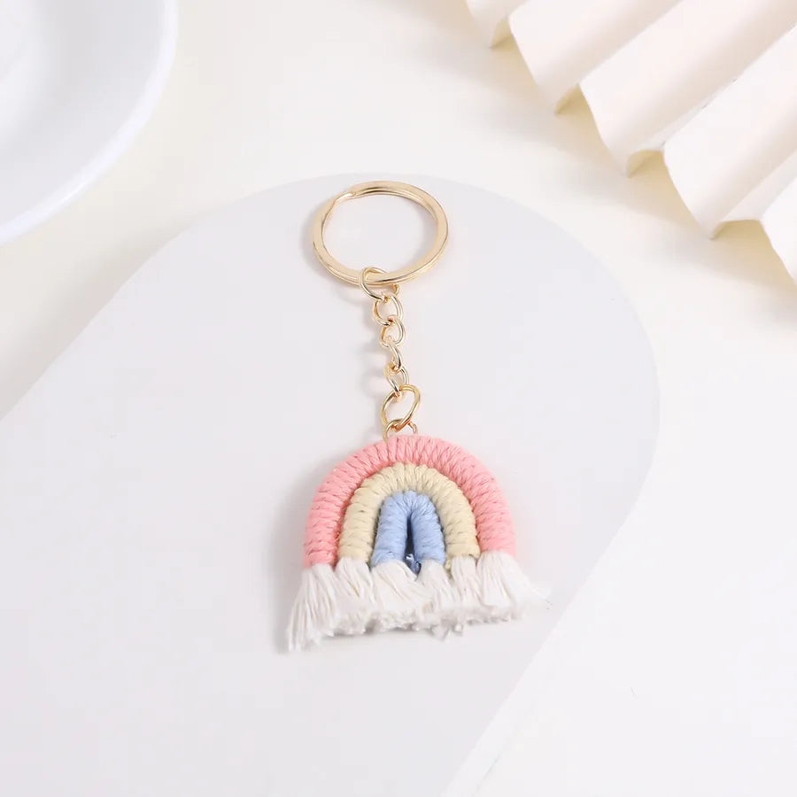 Fashionable Sweet Rainbow Knitted Keychain Pendant Accessory New Arrival Jewelry Handcrafted Tassel Irregular Design Personality