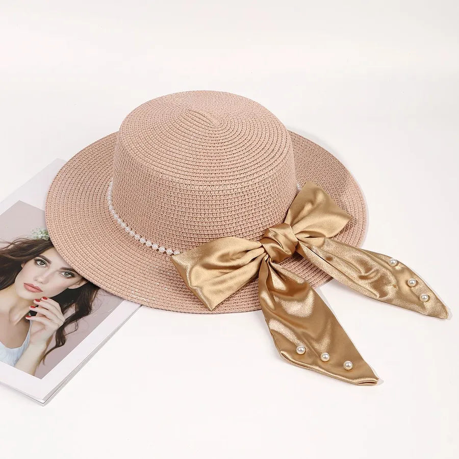 Women's Pastoral Bow Knot Flat Eaves Sun Hat