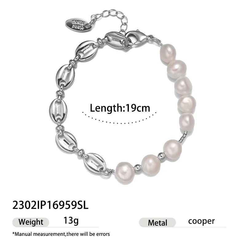 Wholesale Jewelry Vintage Style Classic Style Geometric Freshwater Pearl Copper Brass Plating Bracelets Beaded Chain