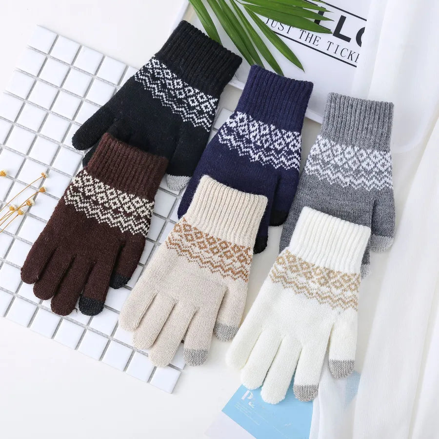 Gloves manufacturers supply jacquard touch screen gloves knitted fleece-lined thickened autumn and winter warm wave pattern gloves winter