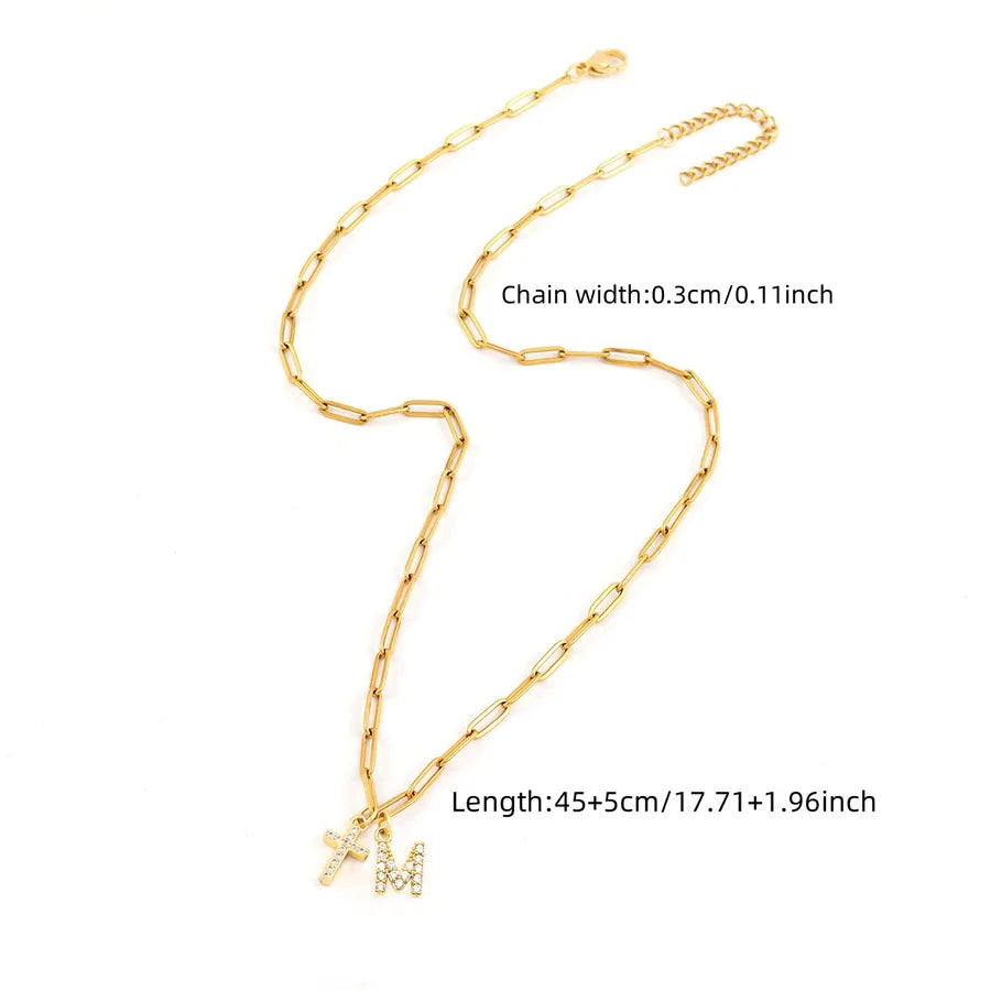Wholesale Jewelry Classic Style Cross Letter 201 Stainless Steel Copper Paperclip Chain Pendant Necklace