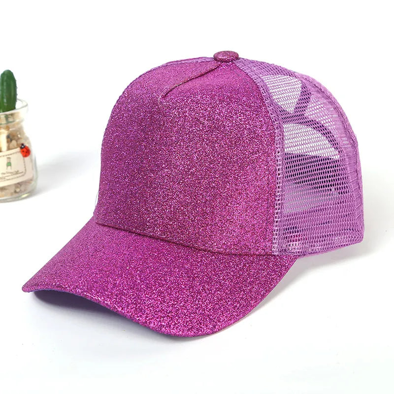 New Style Baseball Cap Breathable Shiny Sequin Mesh Tail Net Hat Sun Protection Summer Fashion Unisex Simple Design Hat