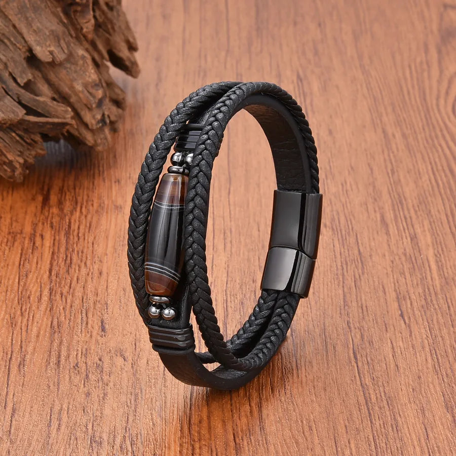 Vintage Style Classic Style Roman Style Geometric Leather rope Stone Metal Inlay Stone Men's Bracelets