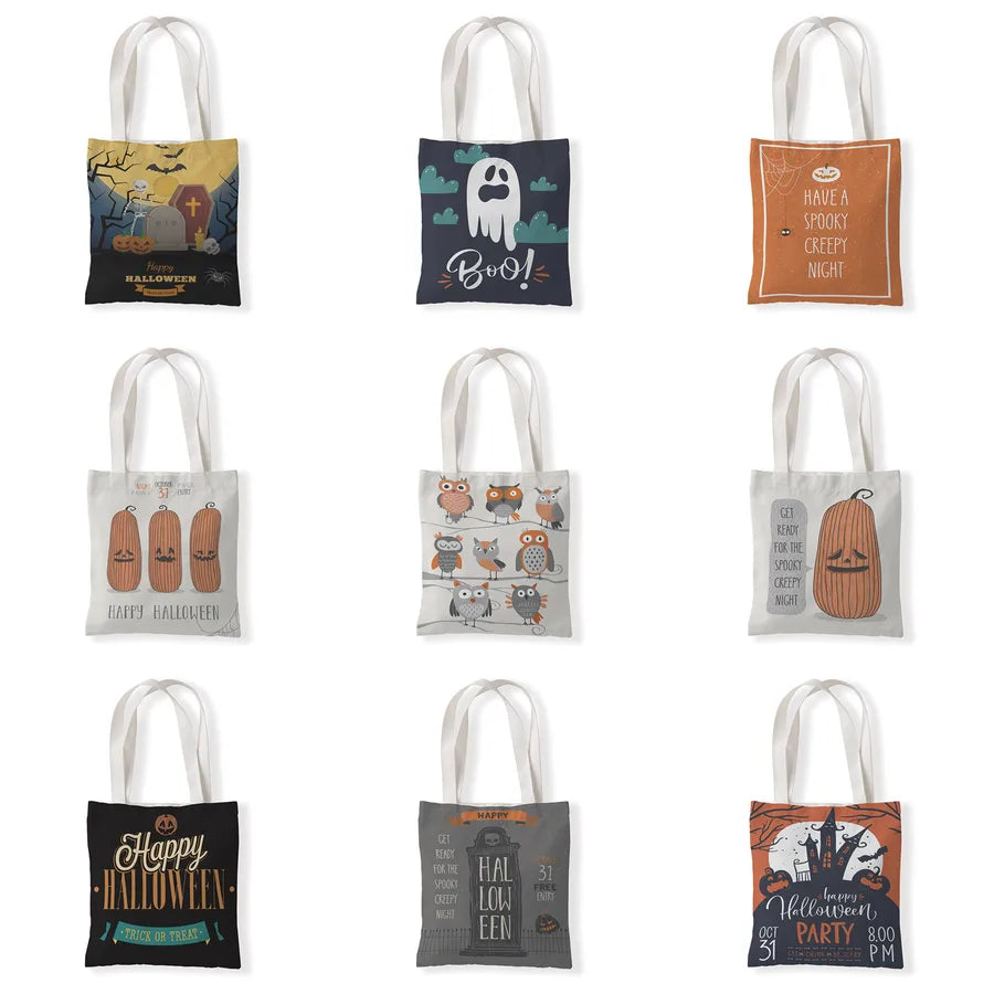 Halloween Unisex Medium Canvas Pumpkin Letter Elegant Streetwear Square Open Canvas Bag