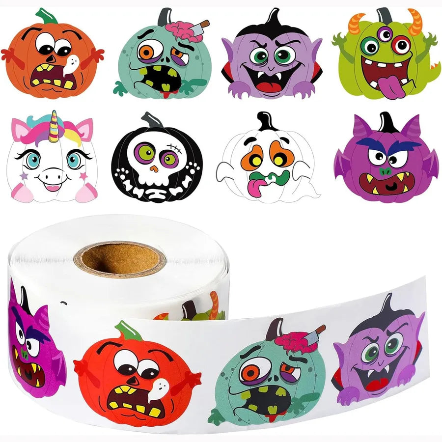 500 Pieces Halloween Festival Celebration Adhesive Labels Sealing Stickers Non-drying Paper Tags Roll Copperplate Paper