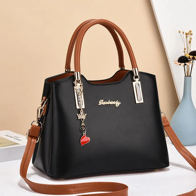 Women's Large Pu Leather Letter Color Block Basic Square Zipper Shoulder Bag Handbag