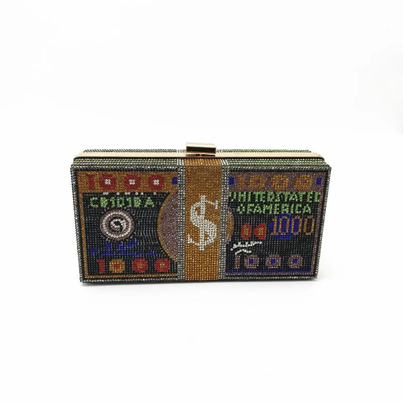red purple green pu leather dollar rhinestone square evening bags