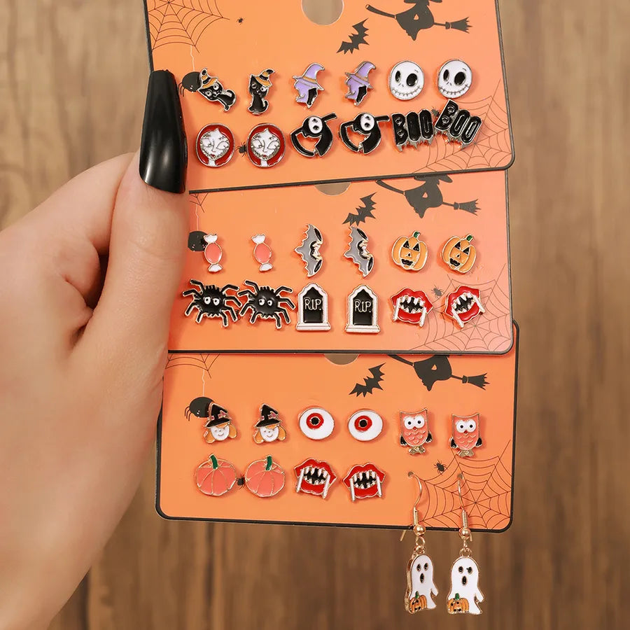 Halloween Horror Atmosphere Spider Pumpkin Skull Ear Cuff Combo Festive Ear Studs Set Unisex Original Design Alloy Jewelry