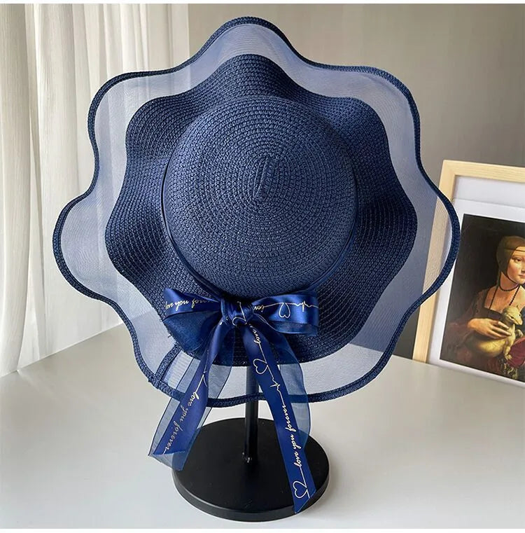 Straw Hat Women's Summer Beach Seaside Travel Sunshade Holiday Sunscreen Big Hat Brim Big Rim Cool Hat Internet Red Sun Hat