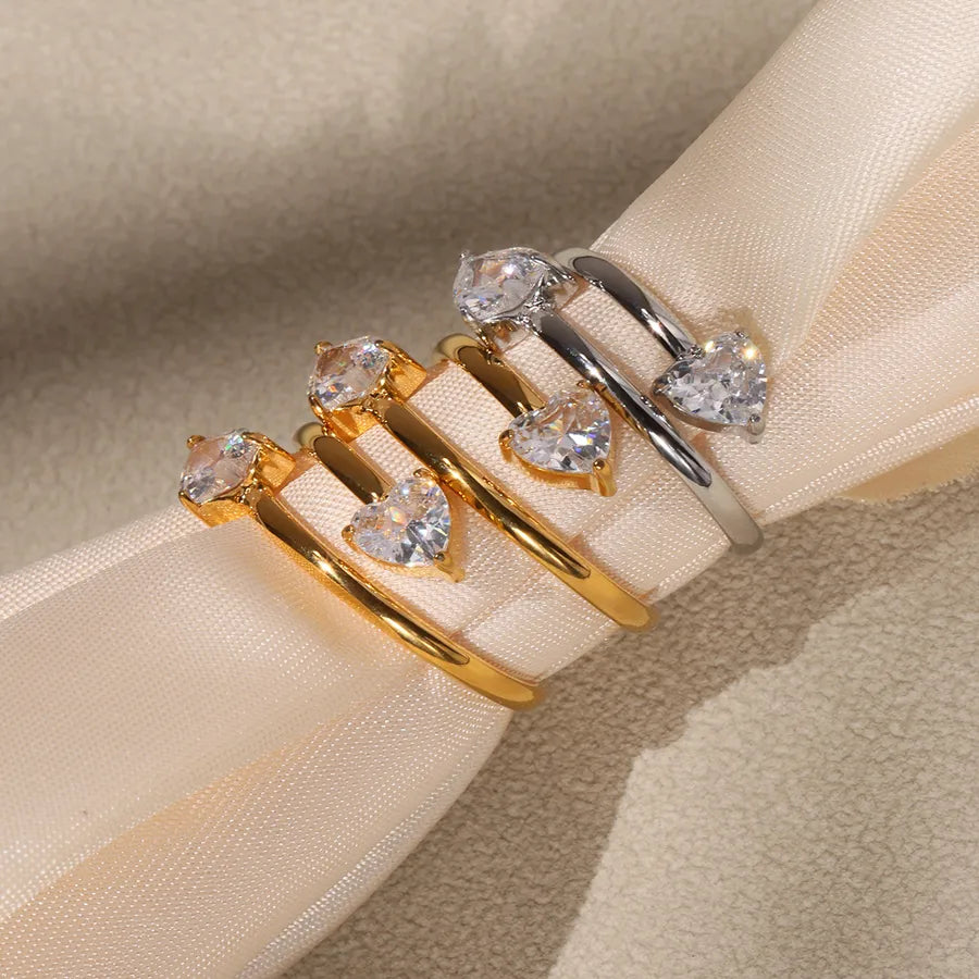 Wholesale Jewelry Cute Luxurious Preppy Style Heart Shape 304 Stainless Steel Zircon 18K Gold Plated Plating Inlay Rings
