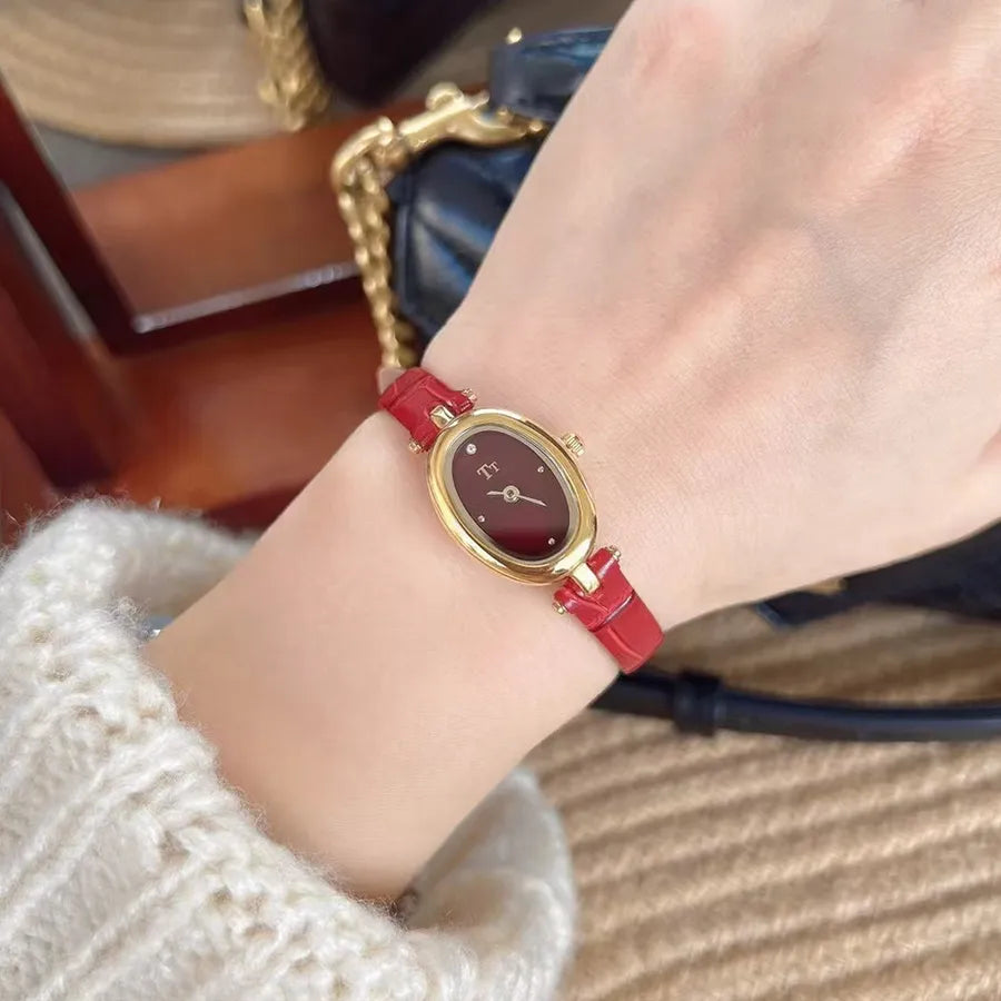 Elegant Solid Color Buckle Quartz Watch Women's Watches