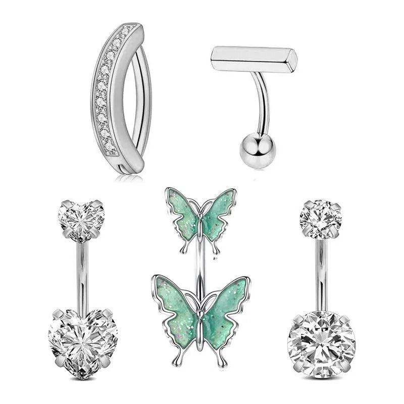 1 Set Belly Rings Simple Style Classic Style Solid Color 304 Stainless Steel Inlay Zircon Belly Rings