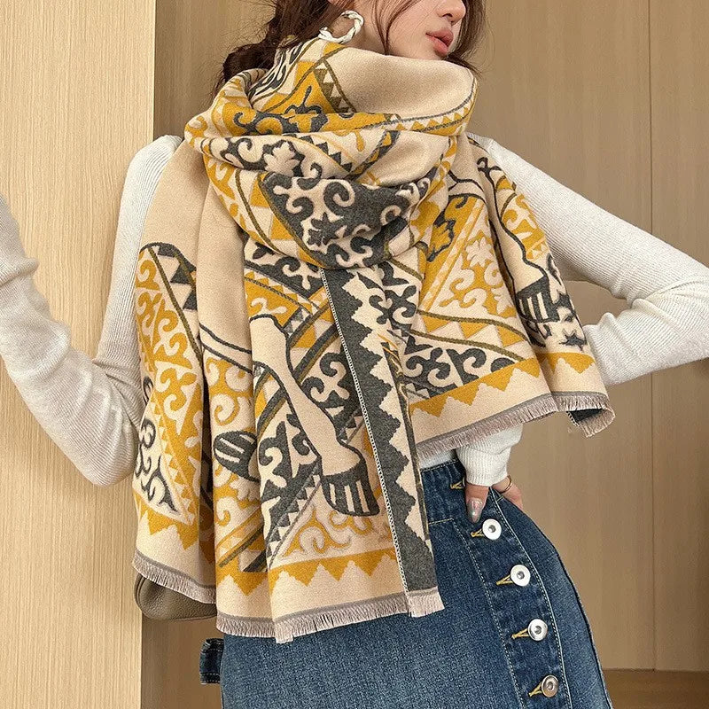 Unisex Basic Color Block Flower Acrylic Scarf