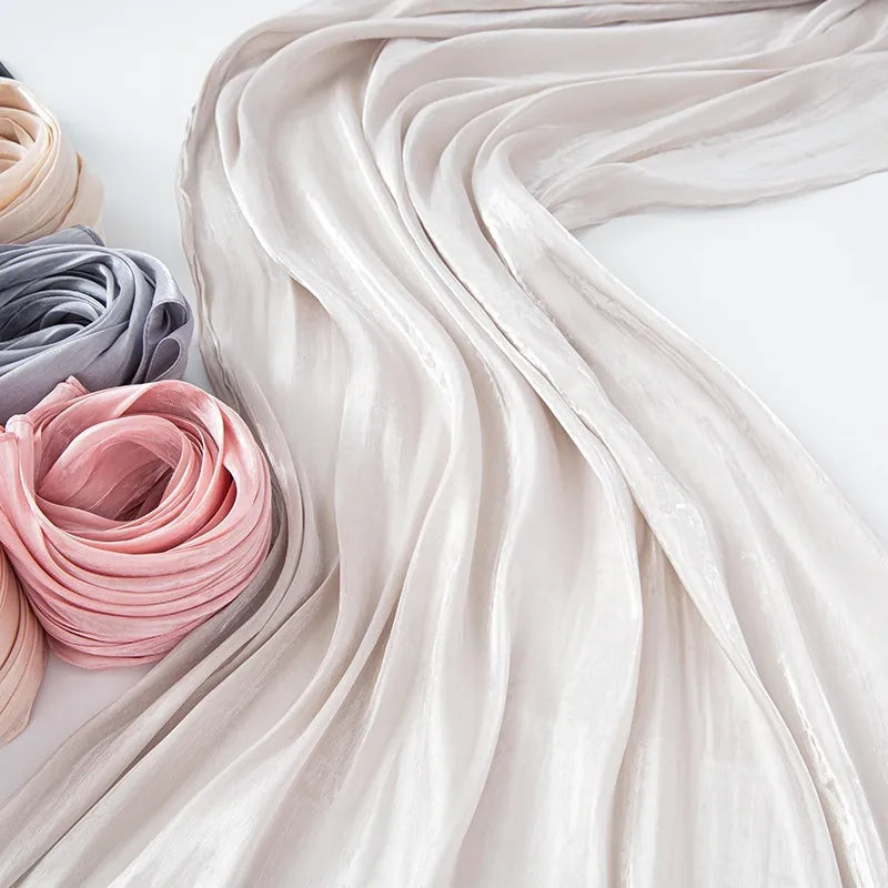 New Style Cool Breathable Bright Silk Chiffon Island Wrinkled Long Scarf Solid Color Simple Malay Indonesian Women's Bag Headscarf