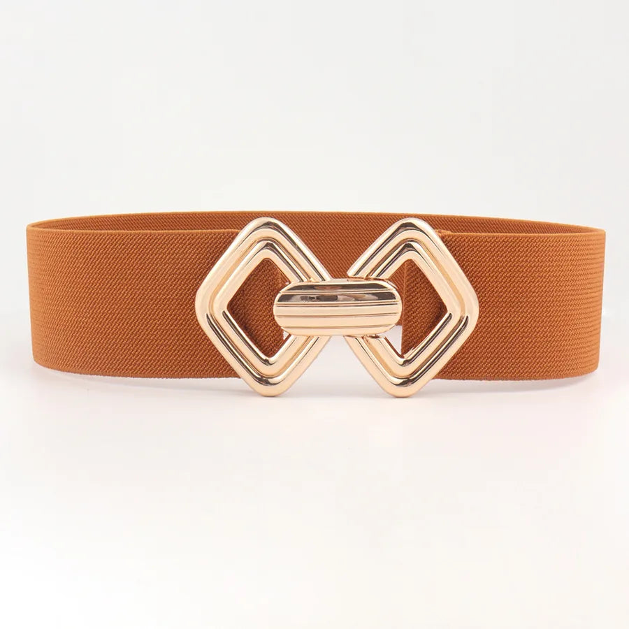 fashion geometric pu leather alloy metal button women's leather belts