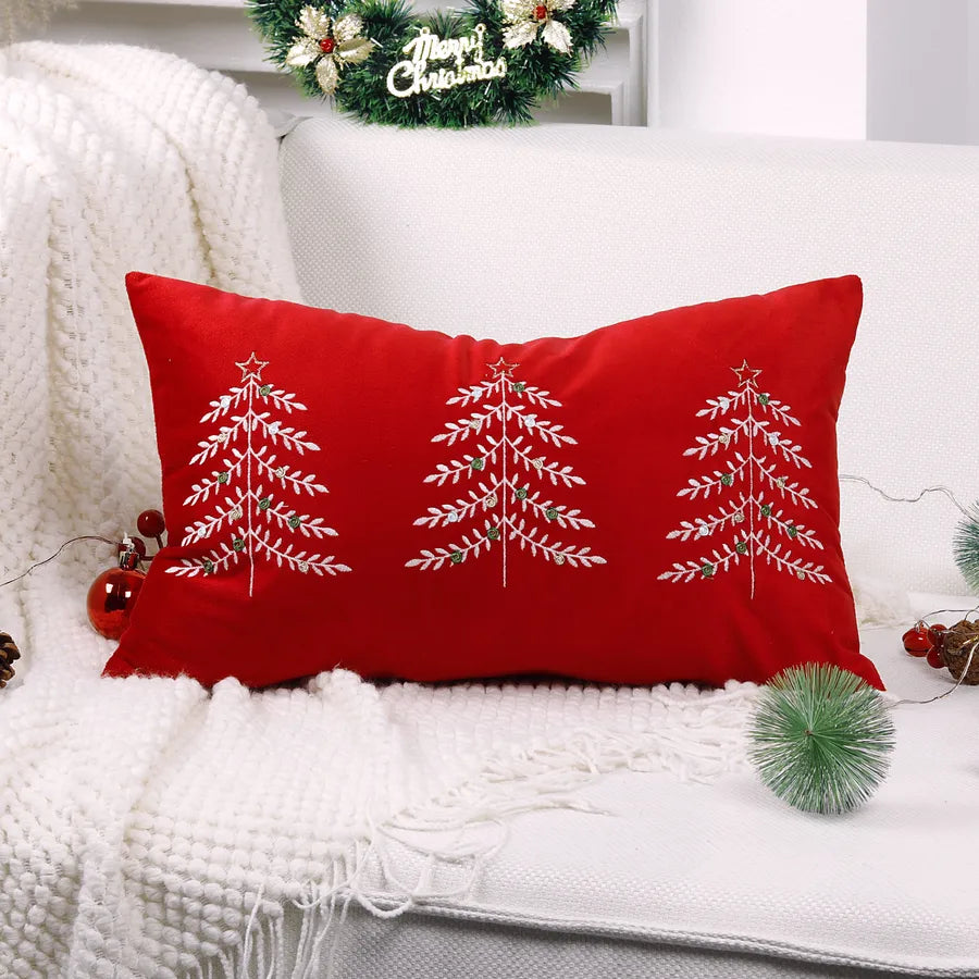Christmas Tree Embroidery Pillowcase Festival Decoration Living Room Decorative Cushion Cover Simple Style Polyester Material