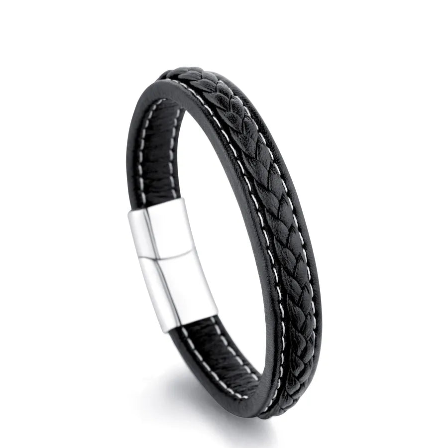 Wholesale Jewelry Classic Style Solid Color Pu Leather Titanium Steel 18K Gold Plated Polishing Bracelets