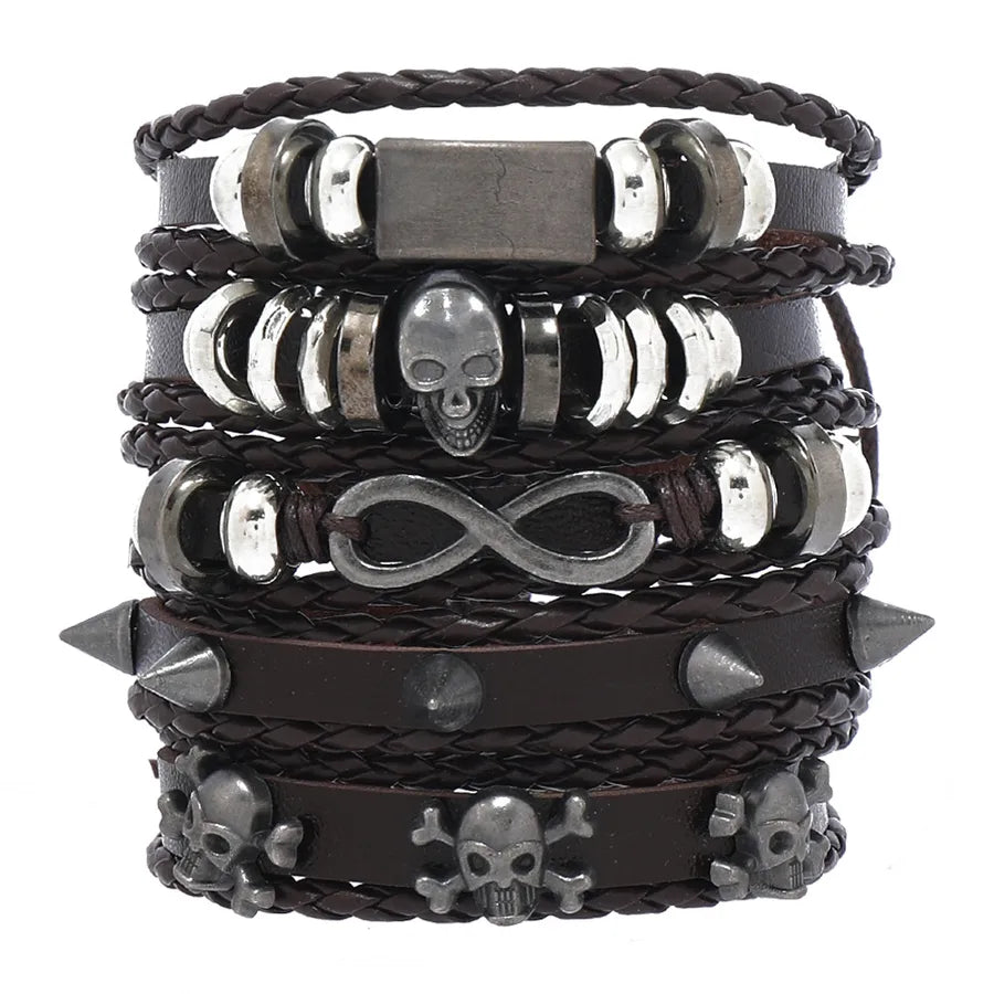 Punk Color Block Pu Leather Alloy Knitting Men's Bracelets