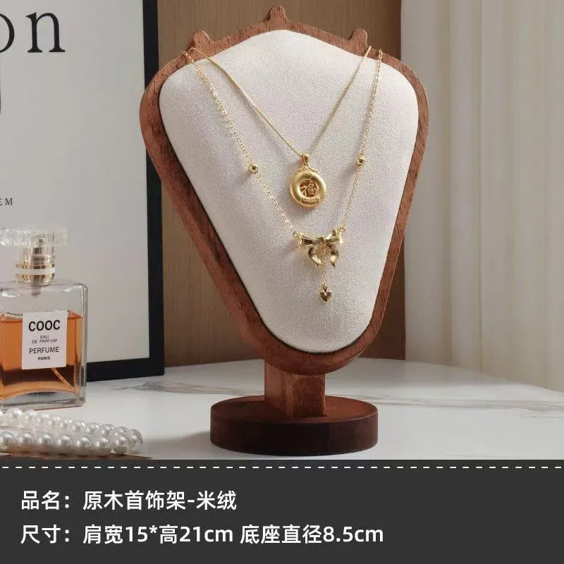 Walnut Texture Necklace Display Stand Mannequin Jewelry Showcase Window Display Props Luxury Wooden Real Material Exhibits