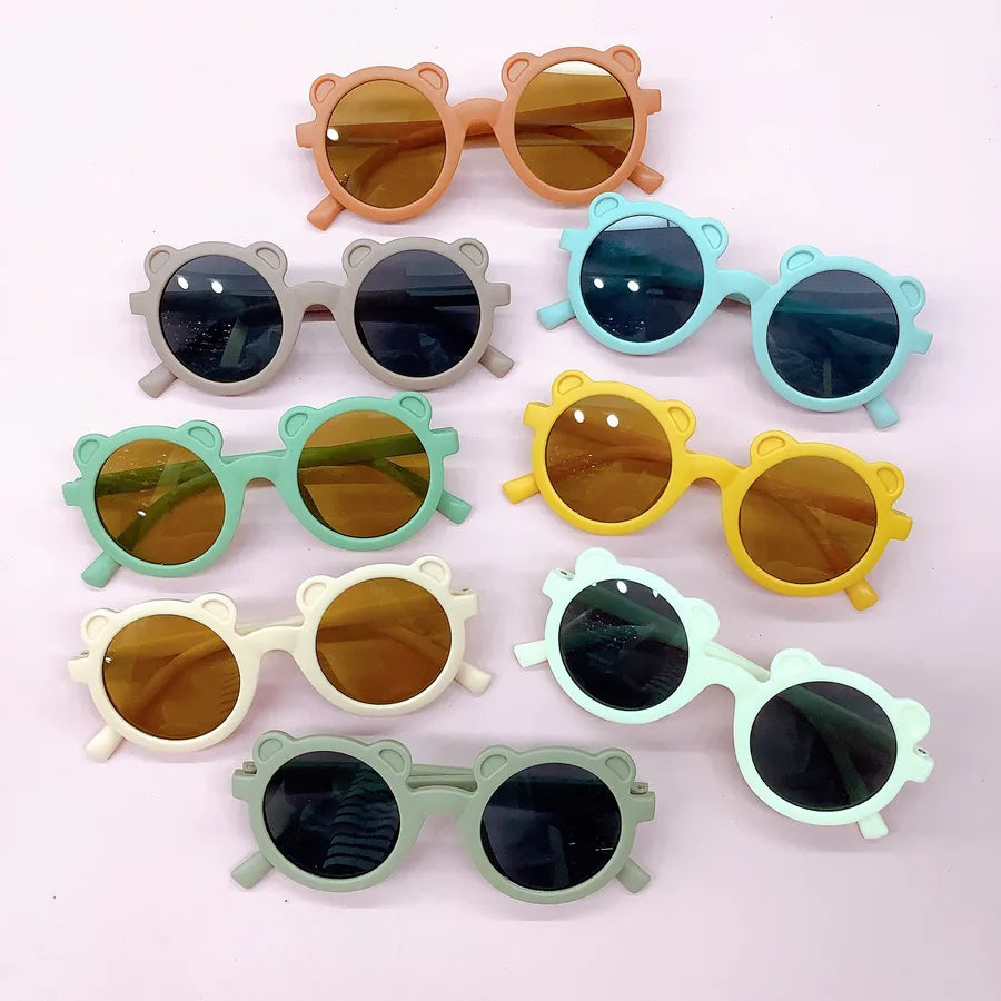 Retro Bear Matte UV400 Kids Sunglasses Unisex Children's Fashionable Sun Protection Glasses Non-Polarized Party Outing Fishing