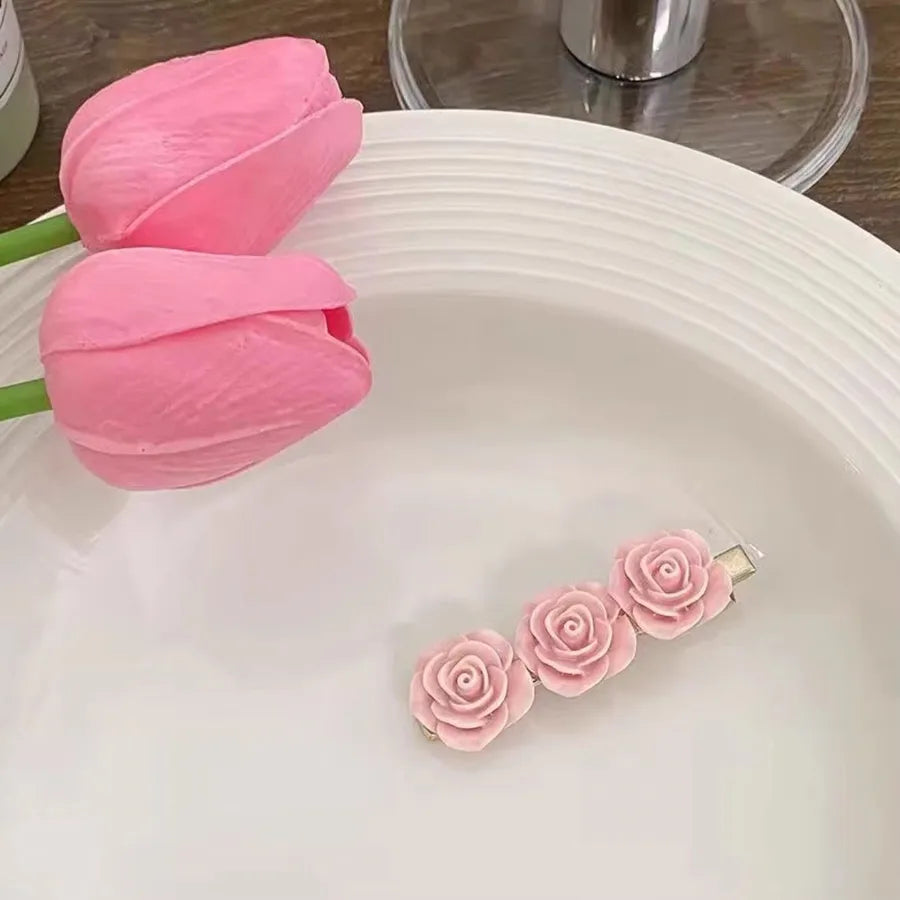 Pink Small Rose Barrettes Pearl Flower Bangs Side Clip Ins Good-looking Girl Heartbreak Hair Clips Hair Accessories