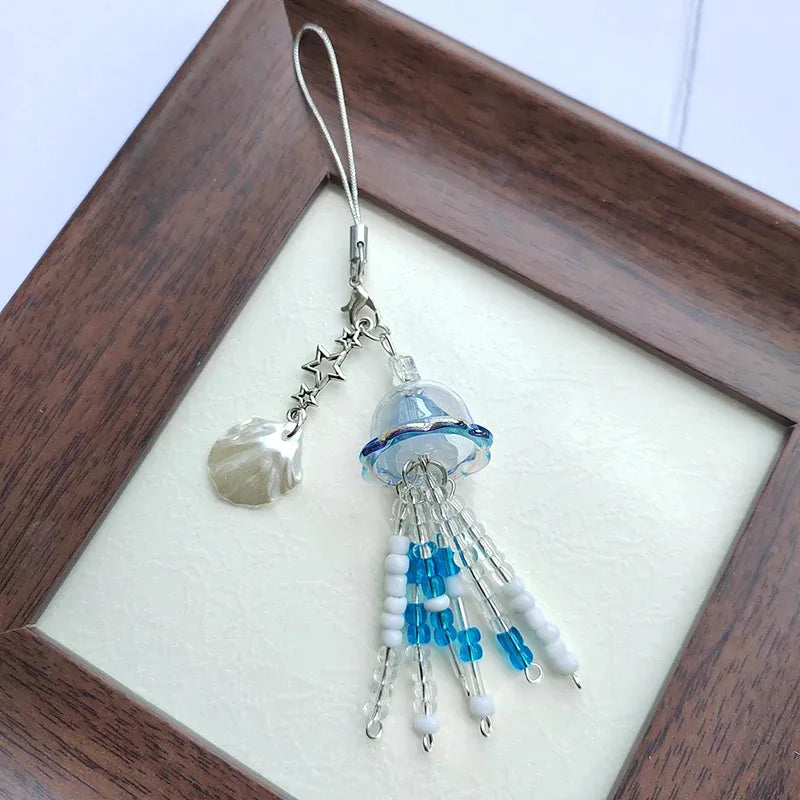 Resin Mermaid Shell Keychain Ocean Animal Mobile Phone Strap Bag Pendant Cute Tropical Style Four Seasons Universal Jewelry Accessory