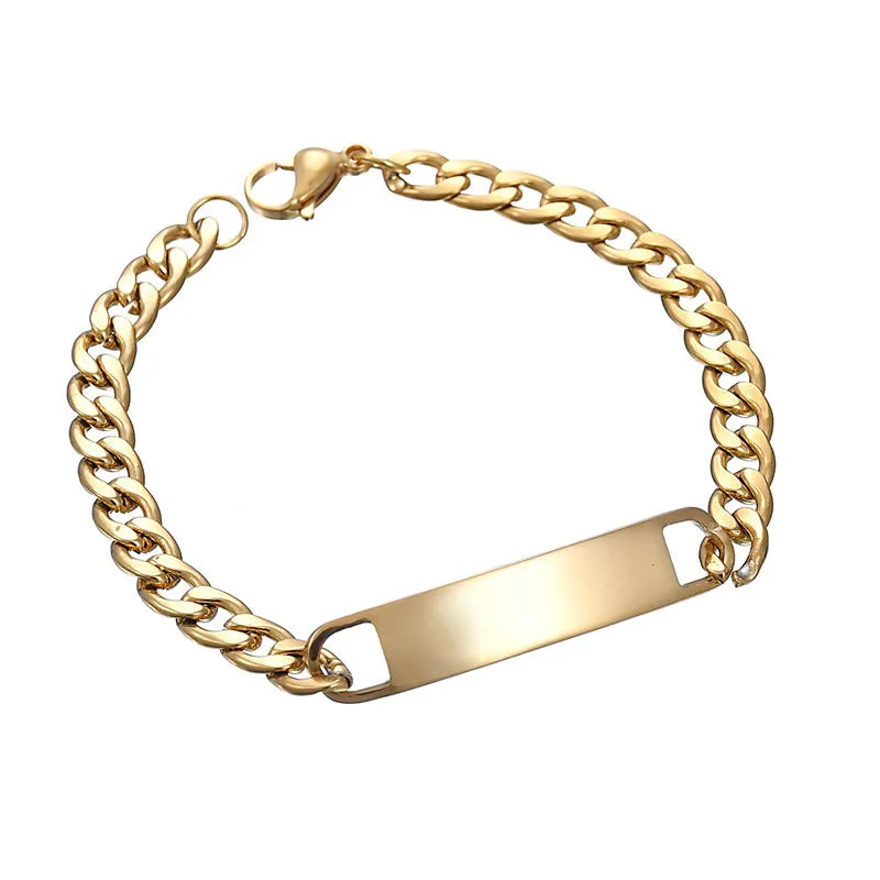 hot selling  fashion men diy stainless steel smooth curved brand bracelet laser name