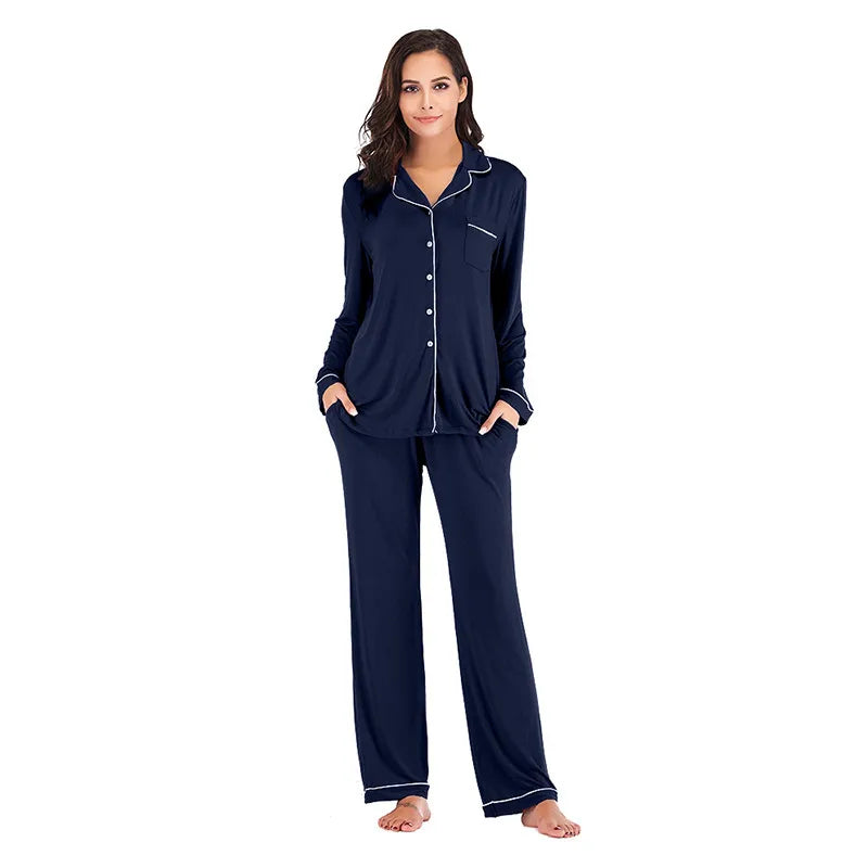women's casual solid color modal button pants sets