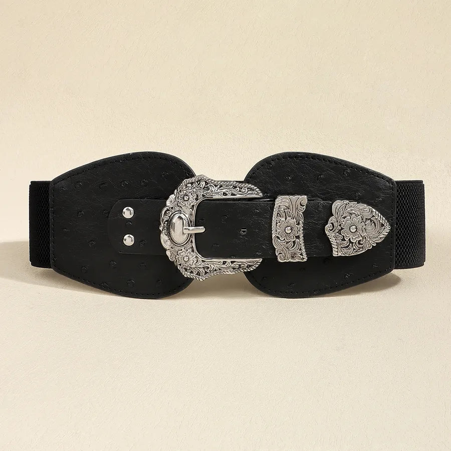 Vintage Style Simple Style Camel Black pu Buckle Women's Leather Belts
