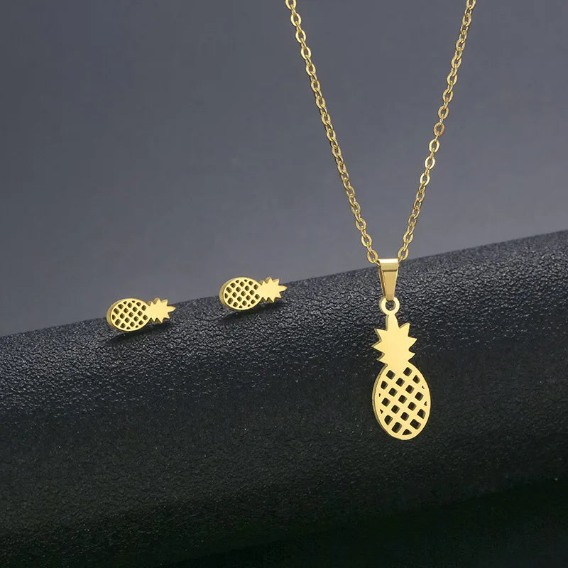 Wholesale Jewelry IG Style Casual Streetwear Moon Hand Of Fatima Butterfly 201 Stainless Steel cable chain Small Stud Earrings Necklace