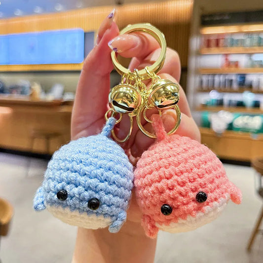 Creative Cartoon Knitted Mini Whale Keychain Cute Girl Heart Bag Pendant Couple Small Gift Christmas Valentine's Day Plush Material