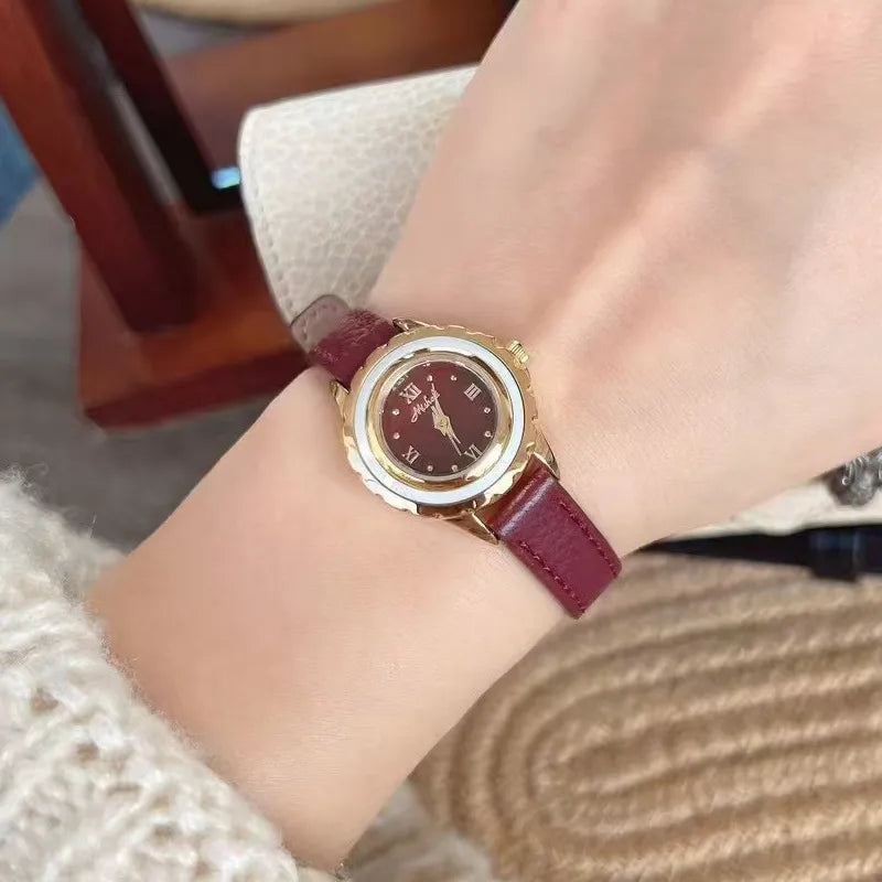 Retro Simple Style Solid Color Buckle Quartz Watch Women's Watches