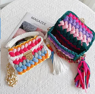 women's polyester color block elegant ethnic style square lock clasp handbag