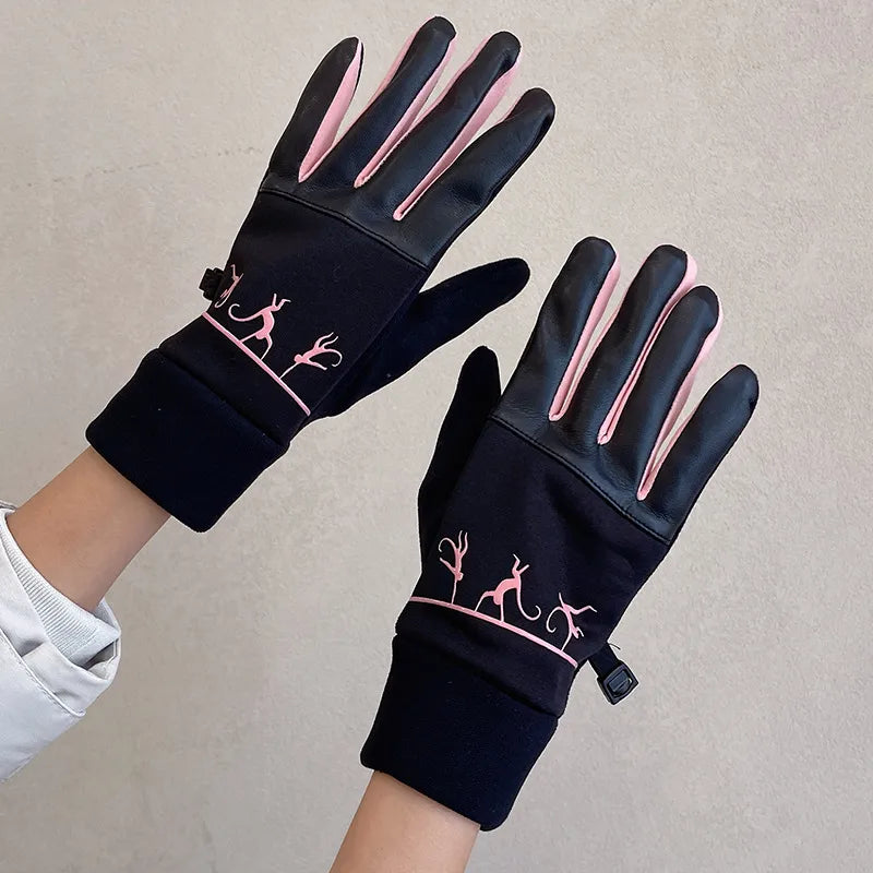 Warm gloves women's winter plus velvet padded suede autumn and winter cold-proof touch screen new cycling ski riding gloves