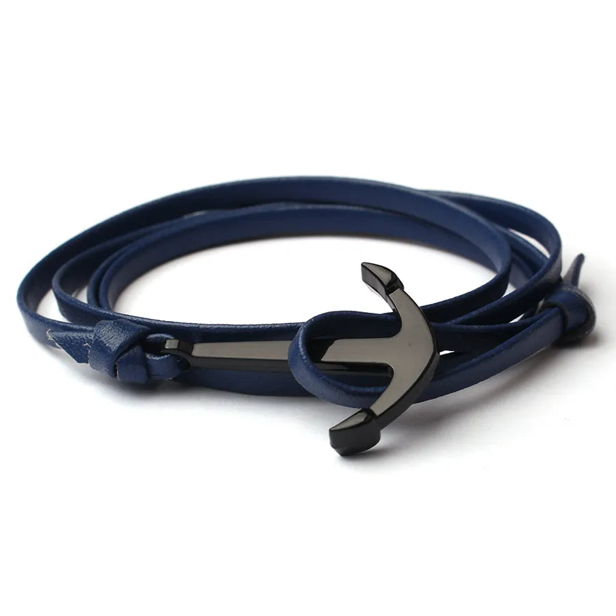 retro ethnic style anchor alloy leather rope polishing plating men's bracelets