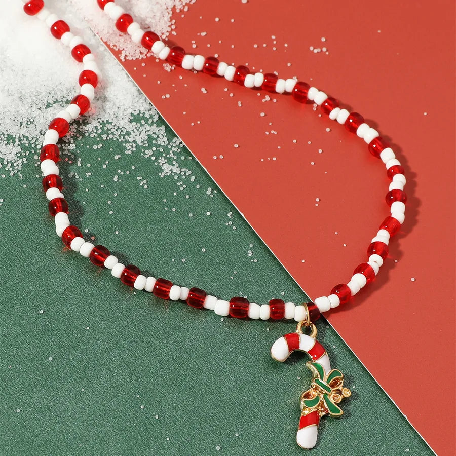 Handmade Beaded Necklace New Red Rice Bead Bracelet Lockbone Chain Ethnic Style Pendant Women's Simple Geometric Pattern Alloy