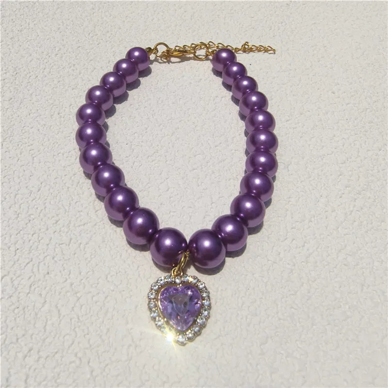Europe and the United States  fashion foreign trade cat and dog jewelry imitation pearl love gem pendant pet necklace multi-color optional