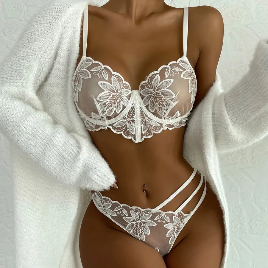 women's sexy plant sexy lingerie sets party underwire bra mid waist see-through sexy lingerie