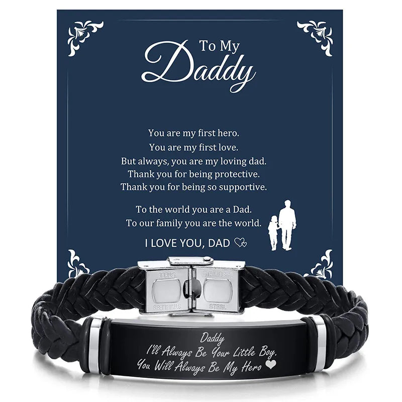 Elegant Simple Style Commute Letter 304 Stainless Steel Pu Leather Men's Bangle