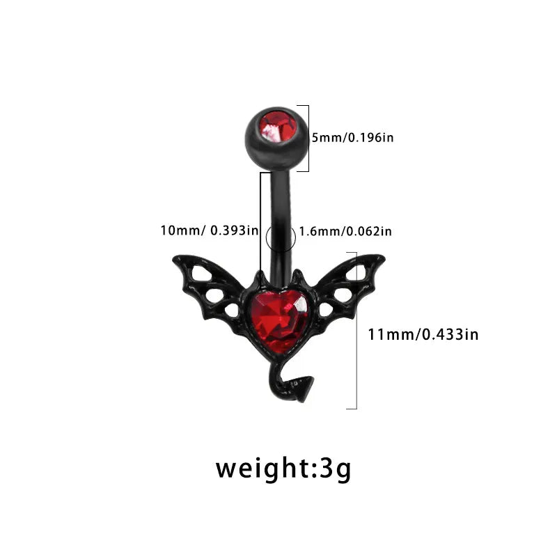 Dark Series Halloween Heart Shaped Zircon Pendant Belly Button Ring Body Piercing Human Form Geometric Pattern Unisex Design