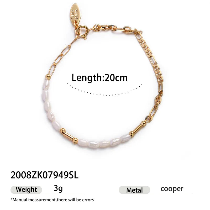 Wholesale Jewelry Vintage Style Classic Style Geometric Freshwater Pearl Copper Brass Plating Bracelets Beaded Chain