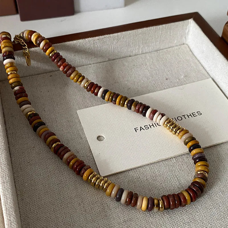 Retro Japanese Style Geometric natural stone Freshwater Pearl Agate Pendant Necklace In Bulk