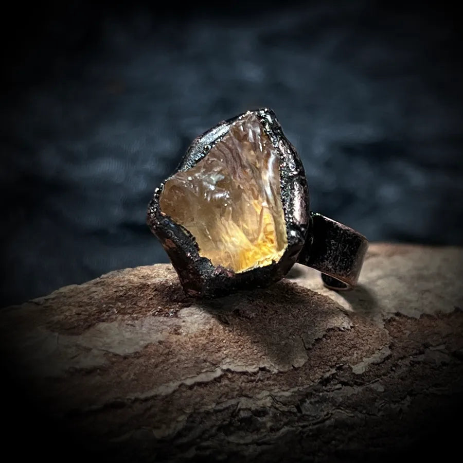 Hip-Hop Retro Geometric natural stone Crystal Fluorite Bronze Plating Open Rings In Bulk