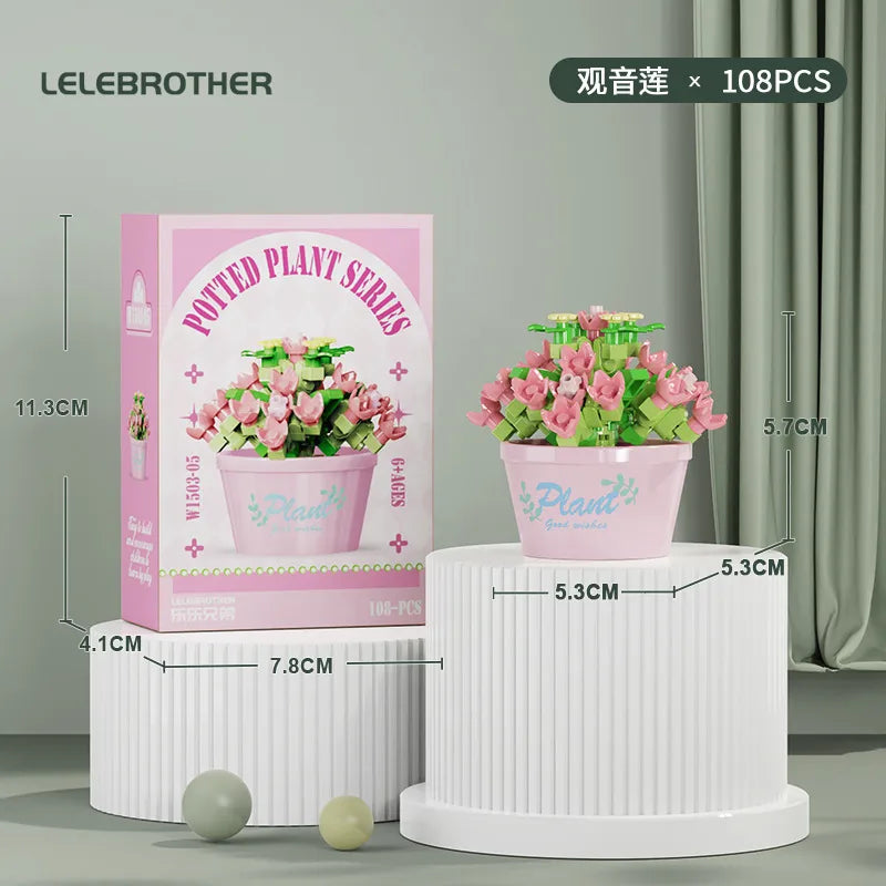 Compatible with  Blocks Flower Children's Educational Assembled Simulation Eternal Flower Flowers Fleshy Potted Toy Gift Wholesale
