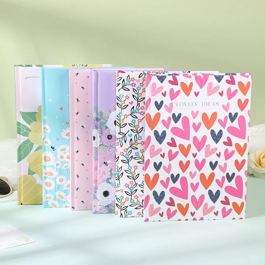 A5 Hard Cover New Flower Design Bullet Journal Notebook Creative Dotted Inner Pages Cute Style Wooden Pulp Material