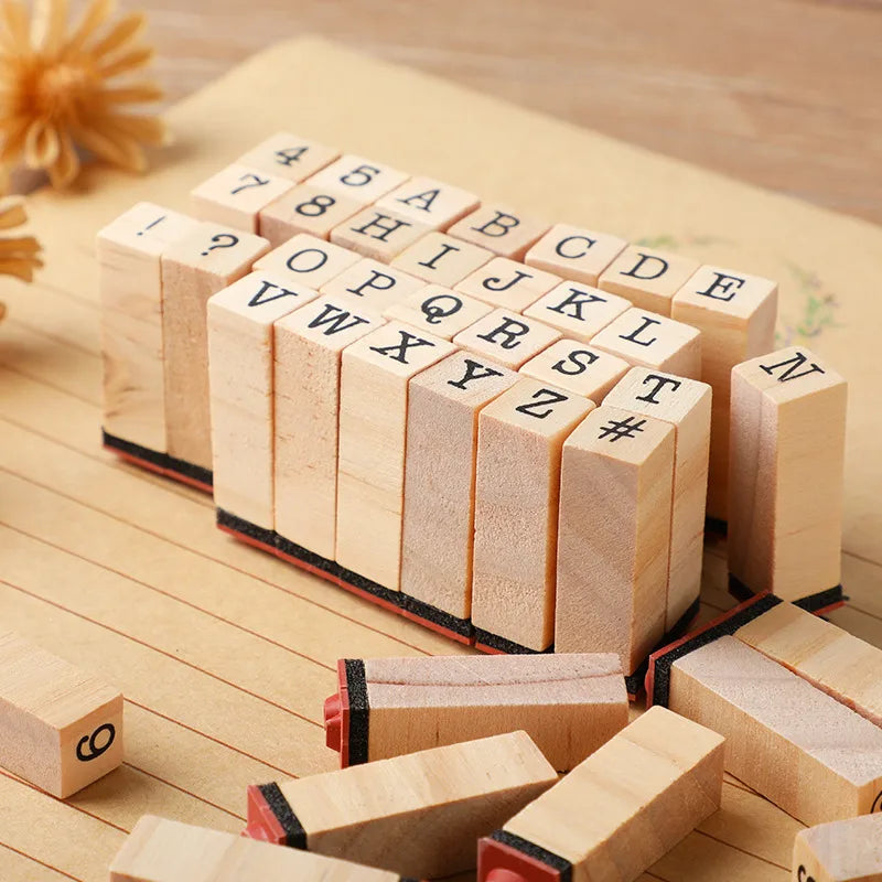 basic notebook set typewriter digital letter seal diy album diary wooden stamp 40 pieces
