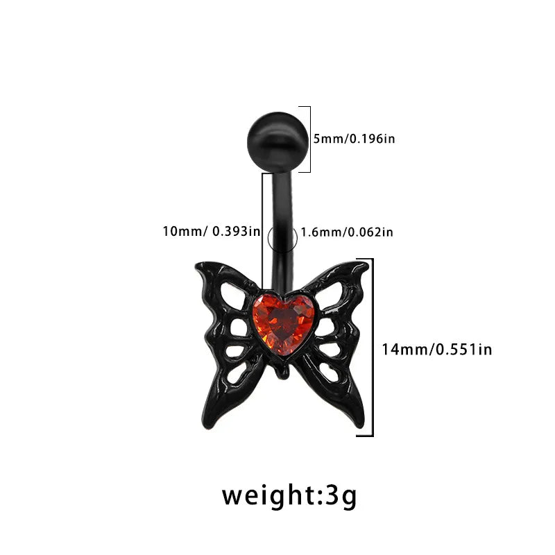 Dark Series Halloween Heart Shaped Zircon Pendant Belly Button Ring Body Piercing Human Form Geometric Pattern Unisex Design